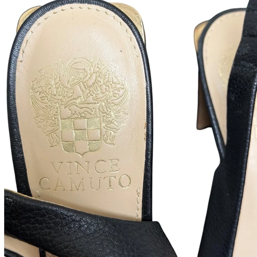 Vince Camuto Slingback Pumps Womens 5.5 Black Pebbled Leather Pointed Block Heel